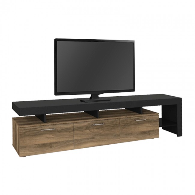Έπιπλο τηλεόρασης Acnes Megapap χρώμα μαύρο - καρυδί 220x40x52εκ.