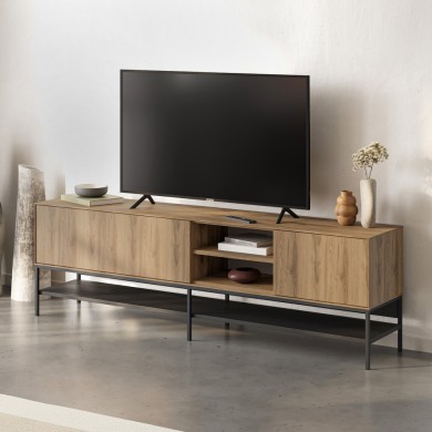 Amira Megapap melamine tv stand in walnut Ud - black wood color 180x35x55cm.