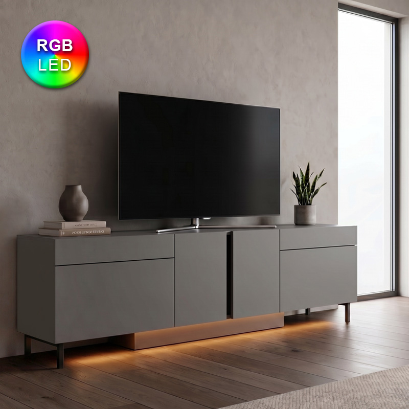 Arlen Megapap melamine TV stand with Rgb Led  in anthracite color 180x32x50cm.