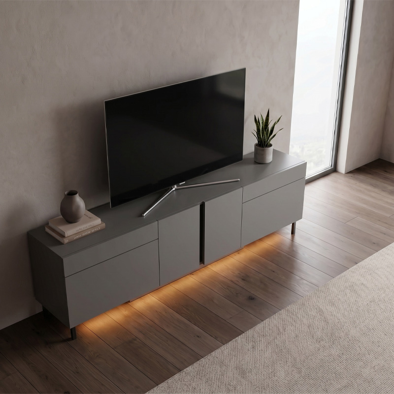 Arlen Megapap melamine TV stand with Rgb Led  in anthracite color 180x32x50cm.