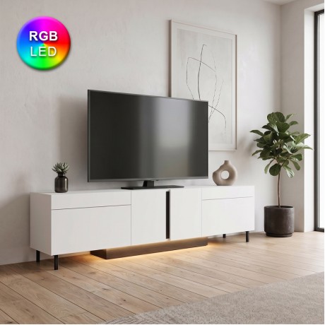 Arlen Megapap melamine TV stand with Rgb Led  in white color 180x32x50cm.