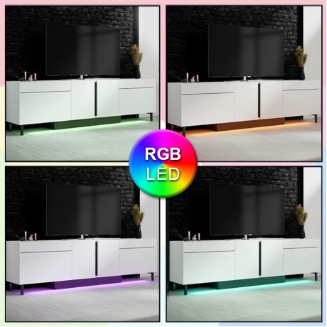 Arlen Megapap melamine TV stand with Rgb Led  in white color 180x32x50cm.