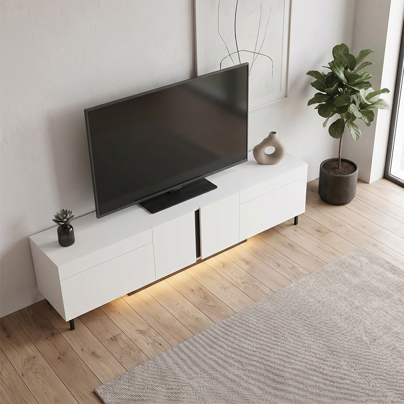 Arlen Megapap melamine TV stand with Rgb Led  in white color 180x32x50cm.