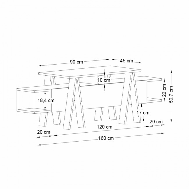 Aspero Megapap melamine TV stand in black rebab - anthracite color 160x45x50cm.