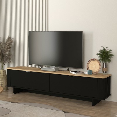 Έπιπλο τηλεόρασης Bohema Megapap χρώμα μαύρο - sepet oak 180x47x45,6εκ.