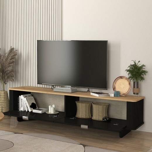 Έπιπλο τηλεόρασης Bohema Megapap χρώμα μαύρο - sepet oak 180x47x45,6εκ. Έπιπλο τηλεόρασης Bohema Megapap χρώμα μαύρο - sepet oak 180x47x45,6εκ.