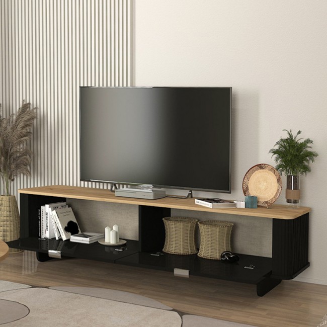 Έπιπλο τηλεόρασης Bohema Megapap χρώμα μαύρο - sepet oak 180x47x45,6εκ. Έπιπλο τηλεόρασης Bohema Megapap χρώμα μαύρο - sepet oak 180x47x45,6εκ.