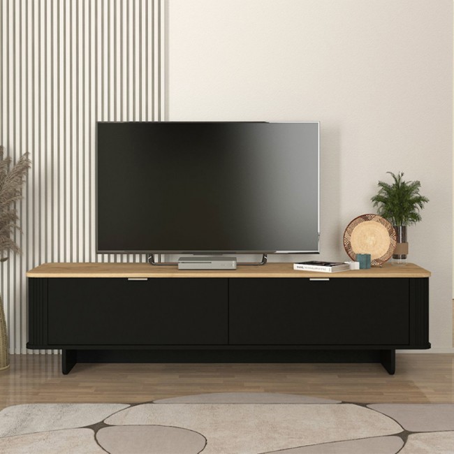 Έπιπλο τηλεόρασης Bohema Megapap χρώμα μαύρο - sepet oak 180x47x45,6εκ. Έπιπλο τηλεόρασης Bohema Megapap χρώμα μαύρο - sepet oak 180x47x45,6εκ.