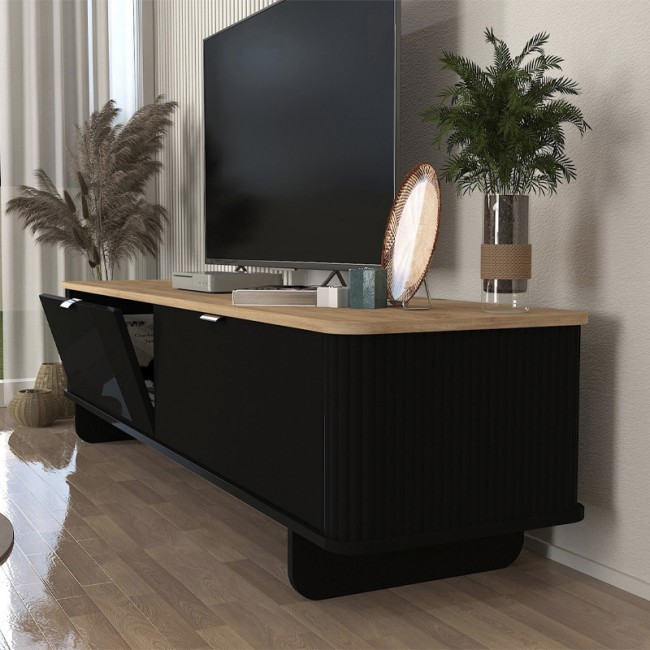 Έπιπλο τηλεόρασης Bohema Megapap χρώμα μαύρο - sepet oak 180x47x45,6εκ. Έπιπλο τηλεόρασης Bohema Megapap χρώμα μαύρο - sepet oak 180x47x45,6εκ.