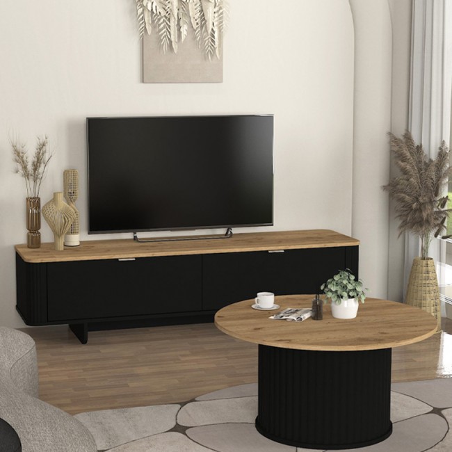 Έπιπλο τηλεόρασης Bohema Megapap χρώμα μαύρο - sepet oak 180x47x45,6εκ. Έπιπλο τηλεόρασης Bohema Megapap χρώμα μαύρο - sepet oak 180x47x45,6εκ.