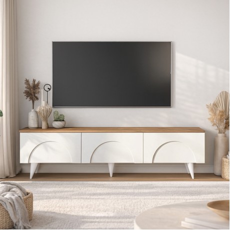 Bono Megapap melamine tv stand in white - sepet oak color 150x32.3x42.1cm.