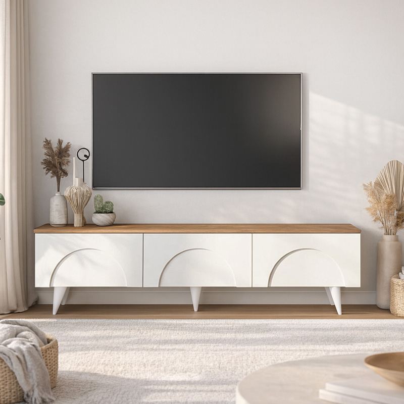 Bono Megapap melamine tv stand in white - sepet oak color 150x32.3x42.1cm.