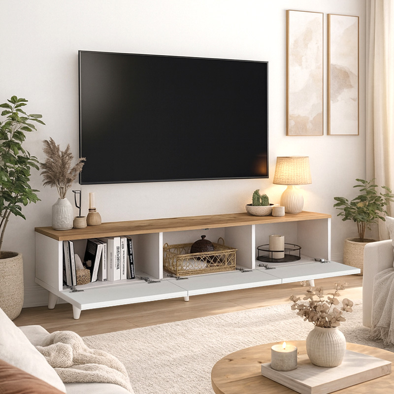 Bono Megapap melamine tv stand in white - sepet oak color 150x32.3x42.1cm.