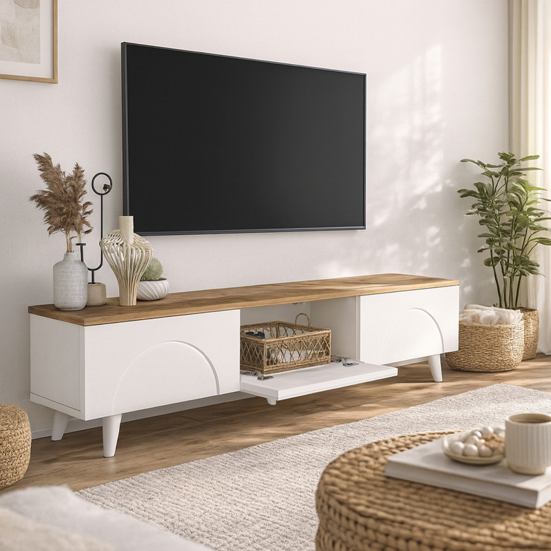 Bono Megapap melamine tv stand in white - sepet oak color 150x32.3x42.1cm.