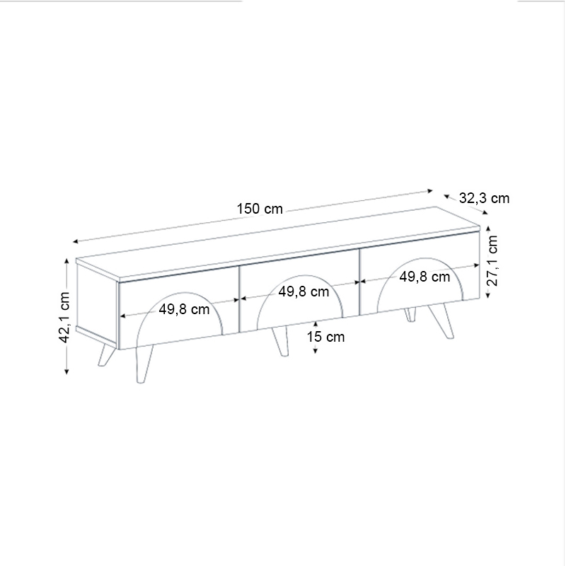 Bono Megapap melamine tv stand in white - sepet oak color 150x32.3x42.1cm.