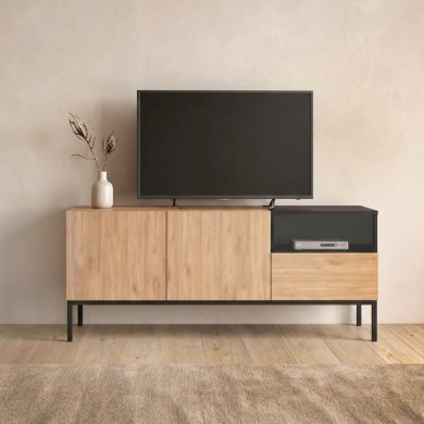Cailin Megapap melamine tv stand in sepet oak - black wood color 140x41.8x55cm.