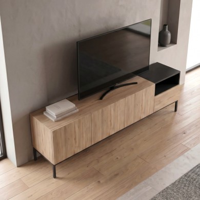 Cailin Megapap melamine tv stand in sepet oak - black wood color 180x41.8x55cm.