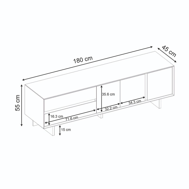 Έπιπλο τηλεόρασης Capri Megapap χρώμα καρυδί milano 180x45x55εκ.