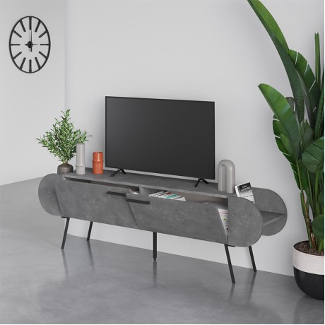 Capsule Megapap melamine TV furniture in retro grey color 195x37,4x57,5cm.