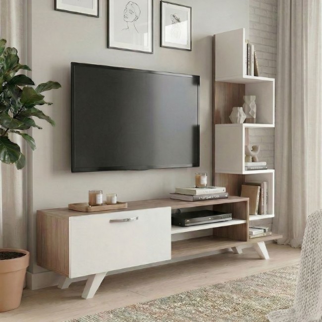 Ceren Megapap melamine TV stand in white - cordoba color 149,5x31x131,6cm.