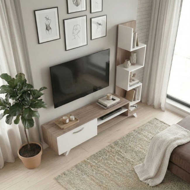 Ceren Megapap melamine TV stand in white - cordoba color 149,5x31x131,6cm.