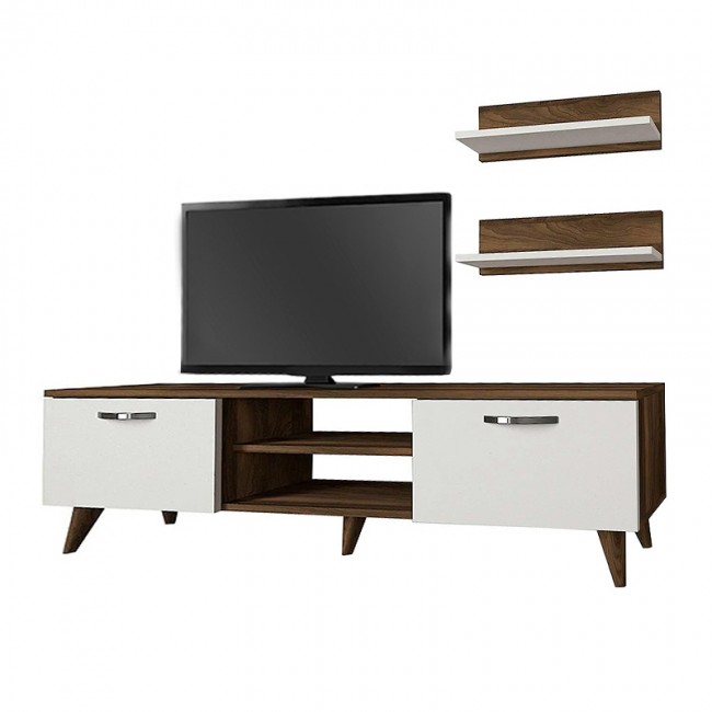 Έπιπλο τηλεόρασης Colin Megapap χρώμα λευκό - καρυδί 150x29,5x40,6εκ.