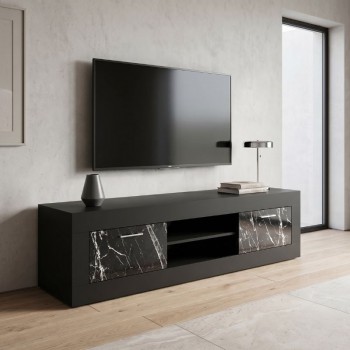 Έπιπλο τηλεόρασης Davin Megapap χρώμα μαύρο - μαύρο εφέ μαρμάρου 180x40x47εκ.