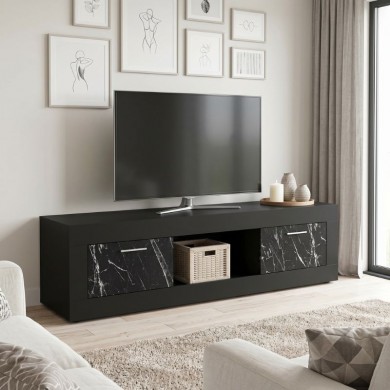 Davin Megapap melamine tv stand in black - black marble effect color 180x40x47cm.