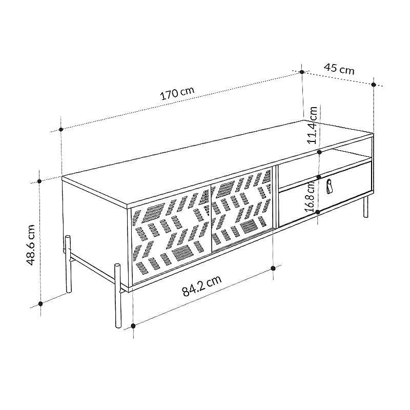 Dionysos Megapap melamine TV furniture in oak color 170x45x48,6cm.