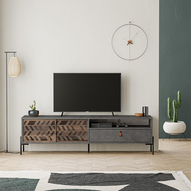 Dionysos Megapap melamine TV furniture in retro grey color 170x45x48,6cm.