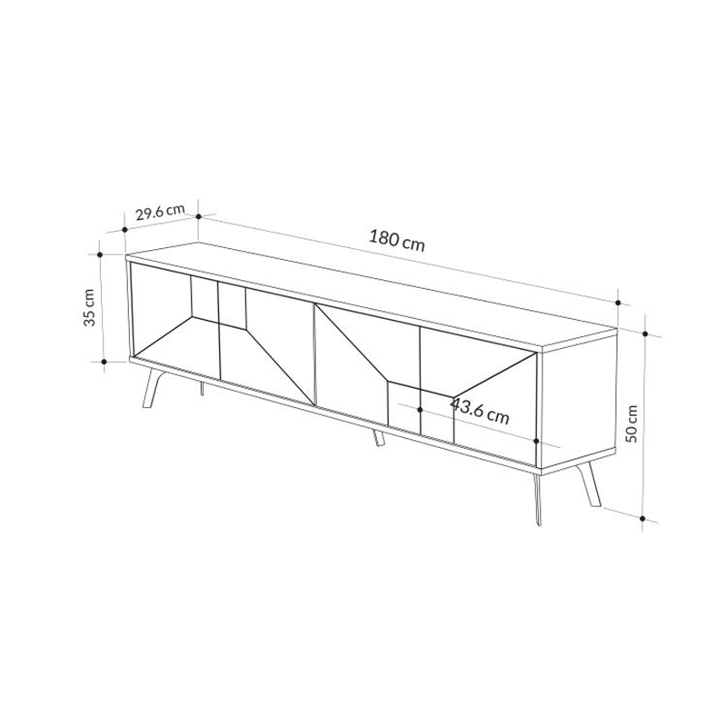 Dune Megapap melamine tv stand in light walnut color 180x29,6x50cm.