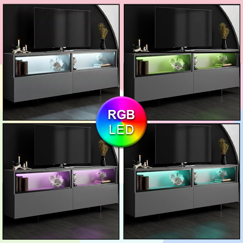 Eco Megapap melamine TV stand with Rgb Led  in anthracite color 180x32x67cm.