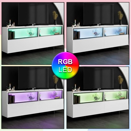Eco Megapap melamine TV stand with Rgb Led  in white color 180x32x67cm.