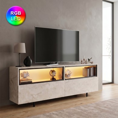 Eco Megapap melamine TV stand with Rgb Led  in travertine color 180x32x67cm.
