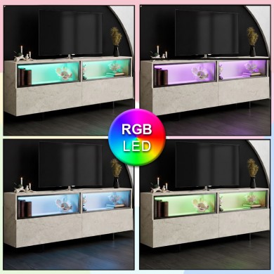 Eco Megapap melamine TV stand with Rgb Led  in travertine color 180x32x67cm.