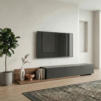 Έπιπλο τηλεόρασης Enstey Megapap επεκτεινόμενο χρώμα καρυδί - ανθρακί 260x41,8x33,5εκ.