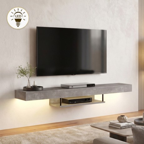 Έπιπλο τηλεόρασης επιτοίχιο Albares Megapap με LED χρώμα γκρι σκυροδέματος 150x29,6x22εκ.