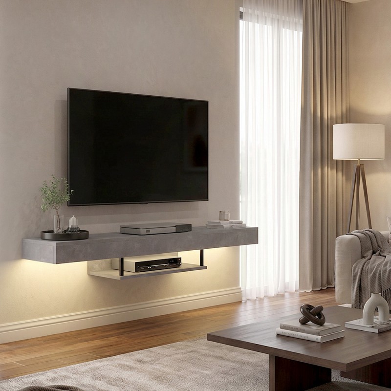 Έπιπλο τηλεόρασης επιτοίχιο Albares Megapap με LED χρώμα γκρι σκυροδέματος 150x29,6x22εκ.