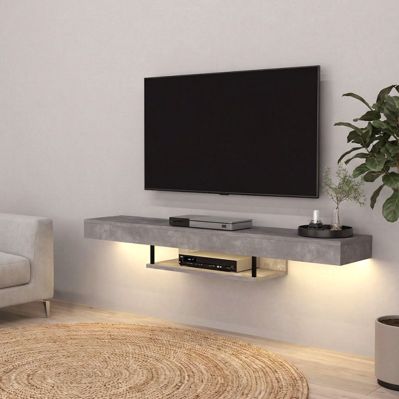 Έπιπλο τηλεόρασης επιτοίχιο Albares Megapap με LED χρώμα γκρι σκυροδέματος 150x29,6x22εκ.