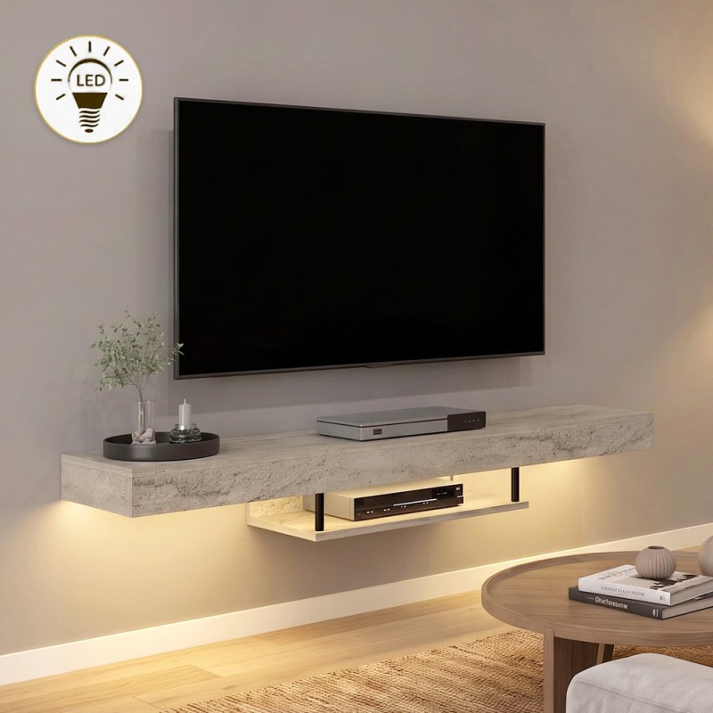 Έπιπλο τηλεόρασης επιτοίχιο Albares Megapap με LED χρώμα travertine 150x29,6x22εκ.