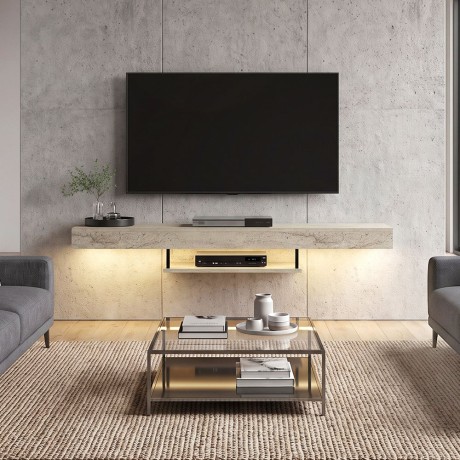 Έπιπλο τηλεόρασης επιτοίχιο Albares Megapap με LED χρώμα travertine 150x29,6x22εκ.