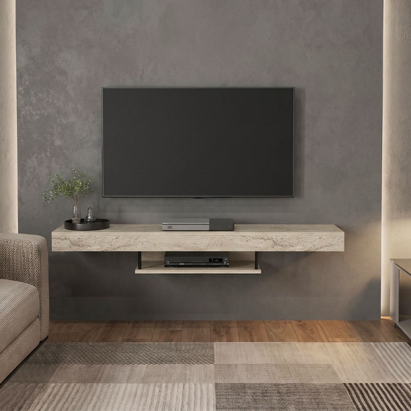 Έπιπλο τηλεόρασης επιτοίχιο Albares Megapap με LED χρώμα travertine 150x29,6x22εκ.