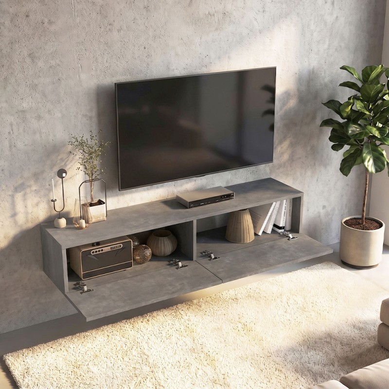 Aristo Megapap melamine wall TV cabinet with LED lighting in concrete grey color 135x31.6x25cm.