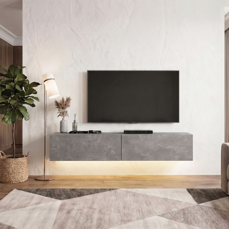 Aristo Megapap melamine wall TV cabinet with LED lighting in concrete grey color 135x31.6x25cm.
