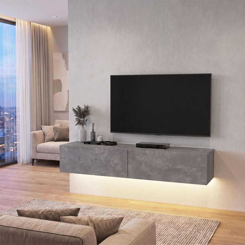 Aristo Megapap melamine wall TV cabinet with LED lighting in concrete grey color 135x31.6x25cm.