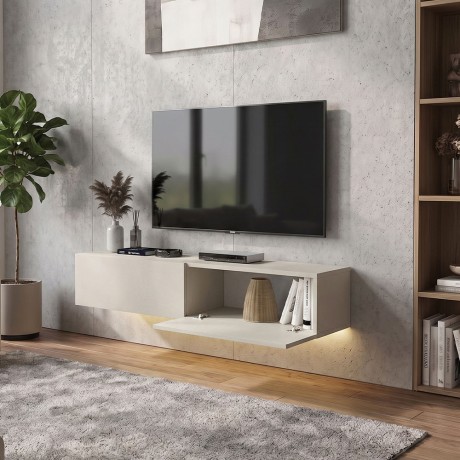 Aristo Megapap melamine wall TV cabinet with LED lighting in sandstone color 135x31.6x25cm.