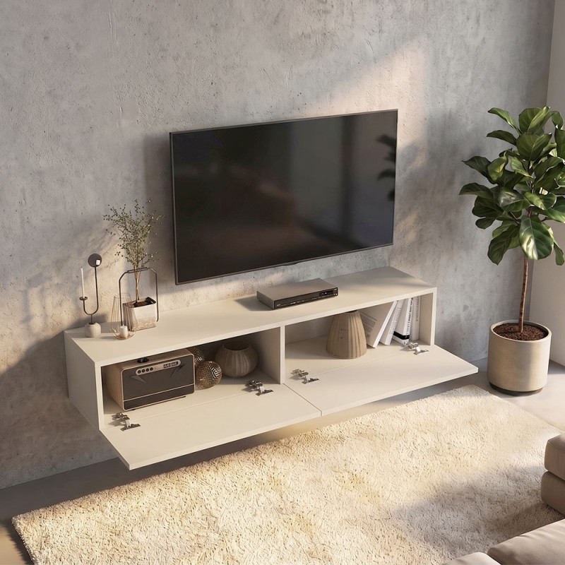 Aristo Megapap melamine wall TV cabinet with LED lighting in sandstone color 135x31.6x25cm.