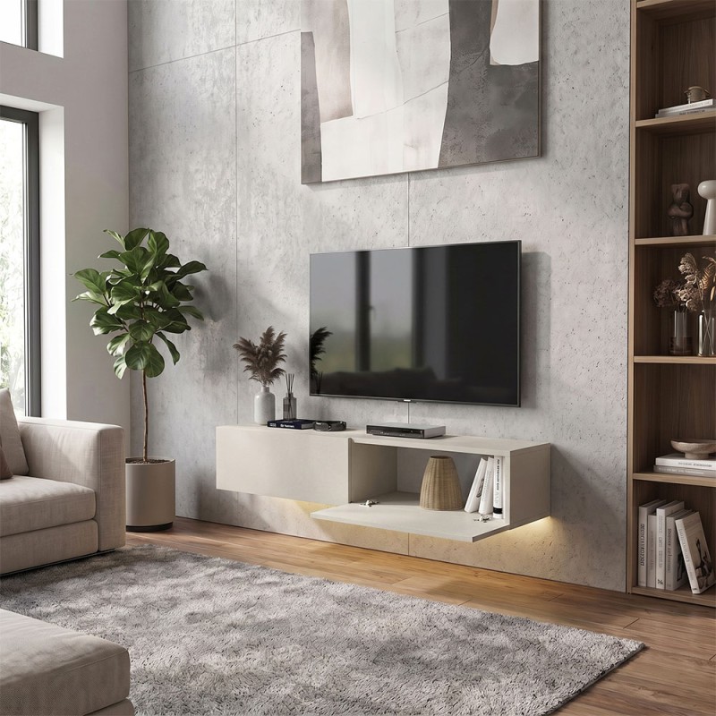 Aristo Megapap melamine wall TV cabinet with LED lighting in sandstone color 135x31.6x25cm.