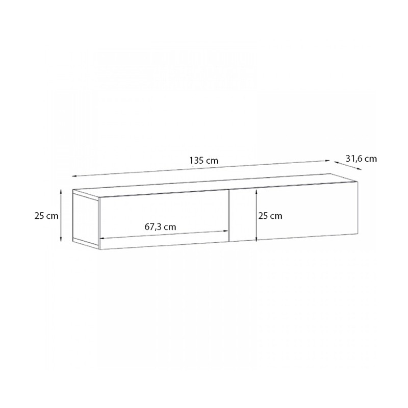 Aristo Megapap melamine wall TV cabinet with LED lighting in sandstone color 135x31.6x25cm.