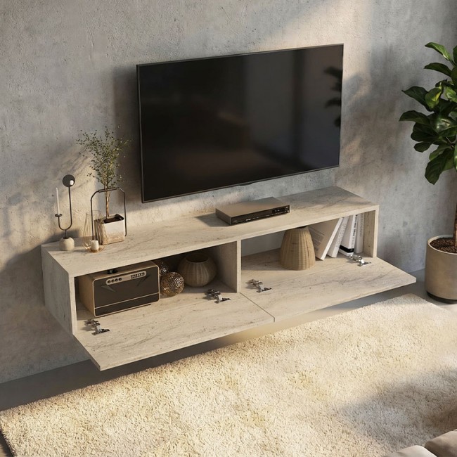 Έπιπλο τηλεόρασης επιτοίχιο Aristo Megapap με LED χρώμα travertine 135x31,6x25εκ.